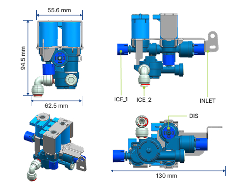 AC WATER VALVE(3-WAY) 치수도